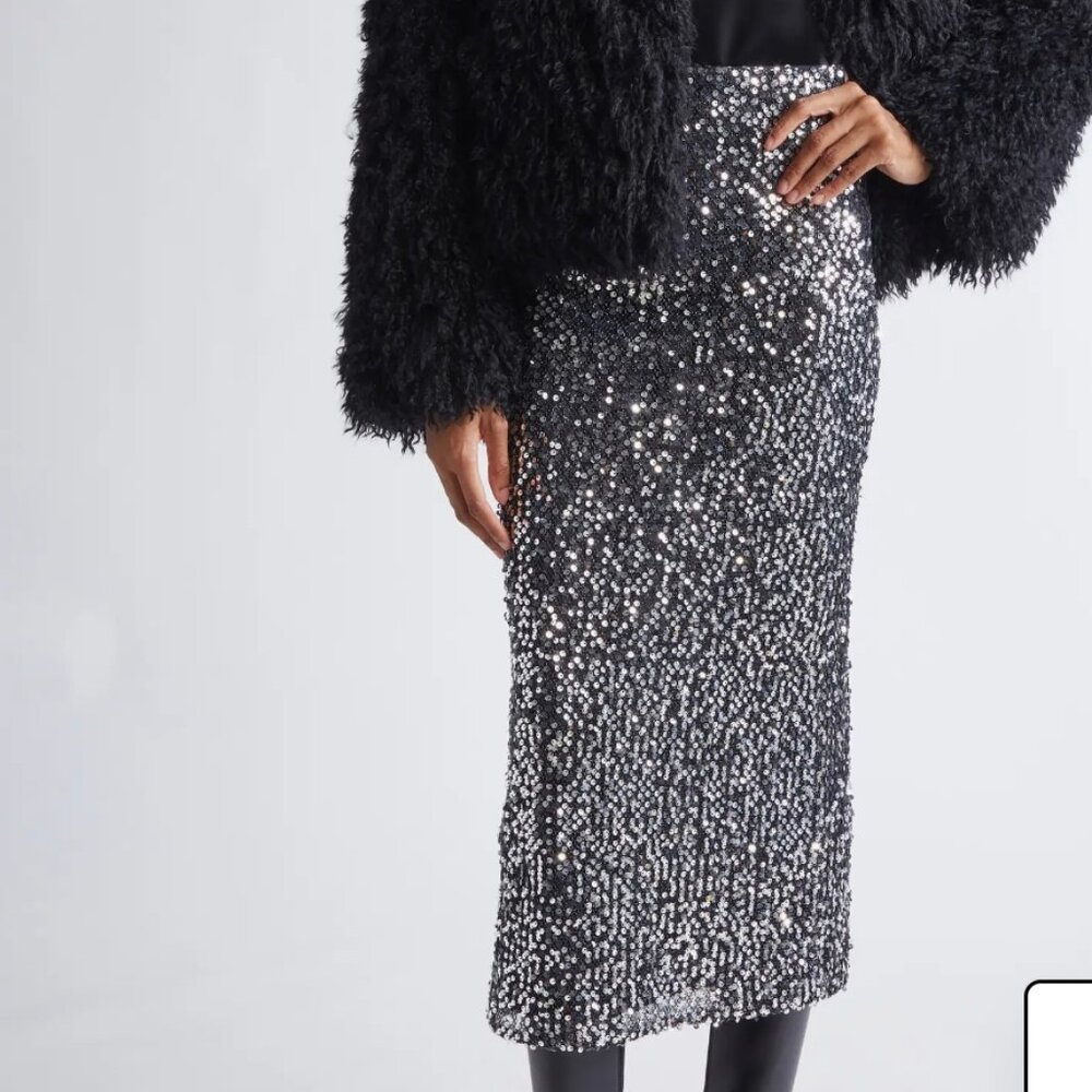 ST JOHN Palette Metallic Mesh Pencil Skirt
